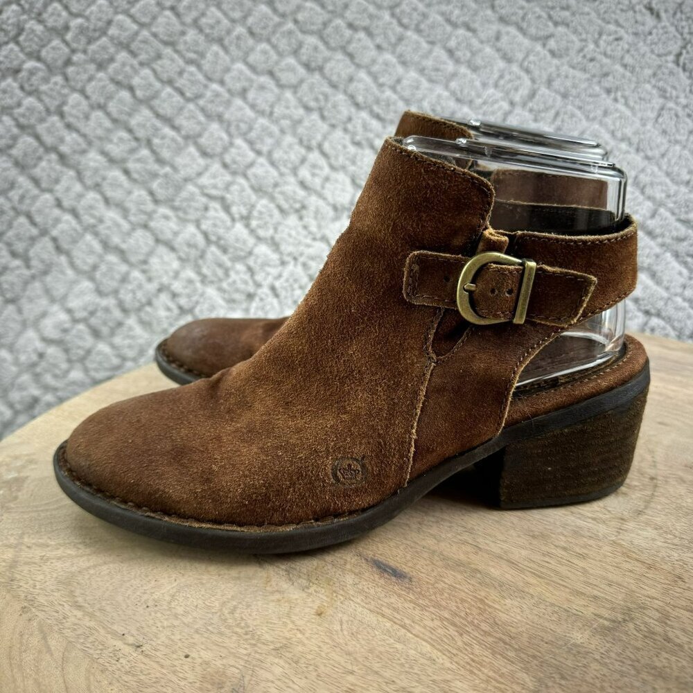 Born Rustic Brown Leather Ankle Boots With Buckle & Block Heel Size 6.5 - Picture 3 of 11